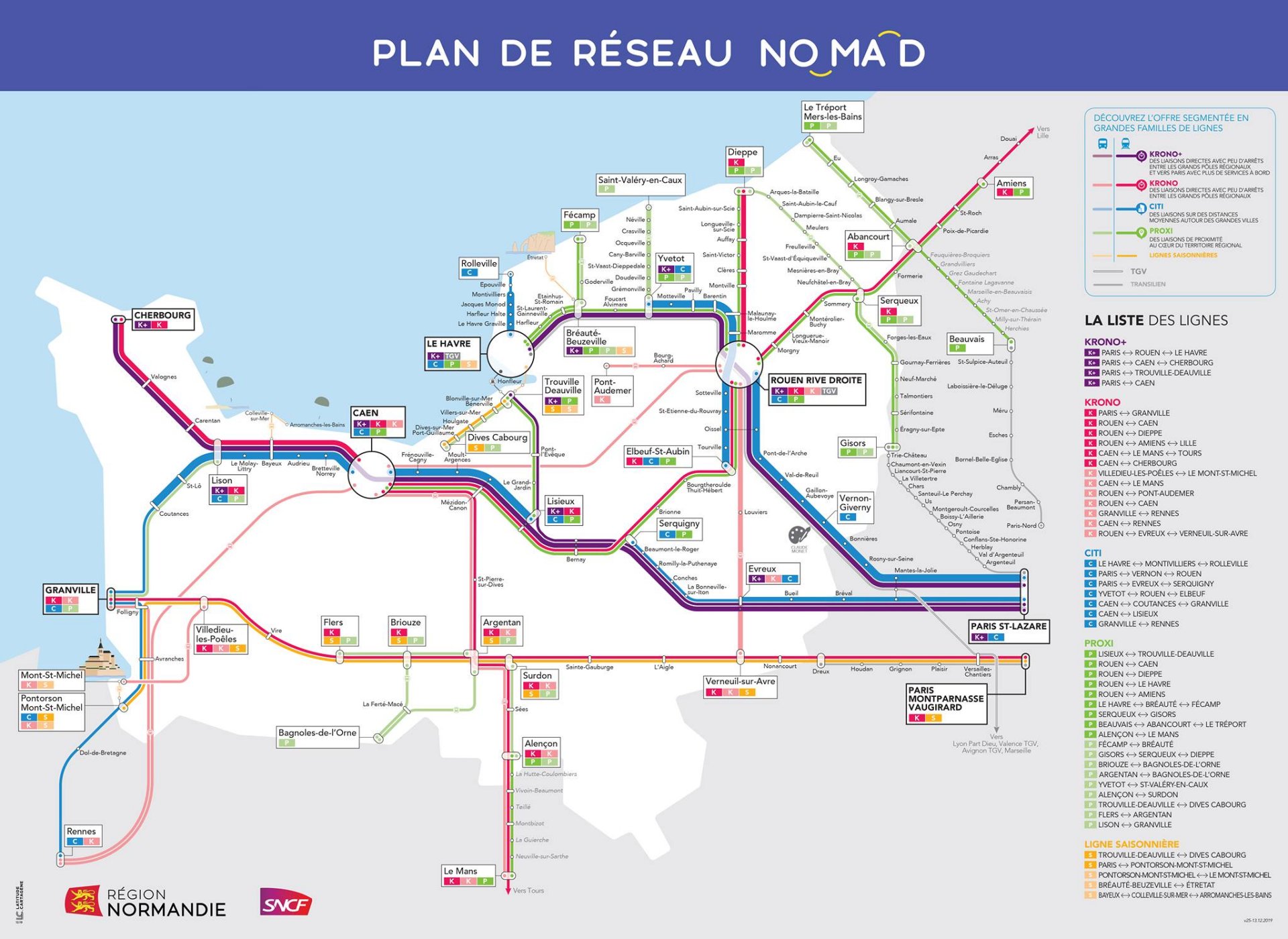 Carte du réseau SNCF 2019